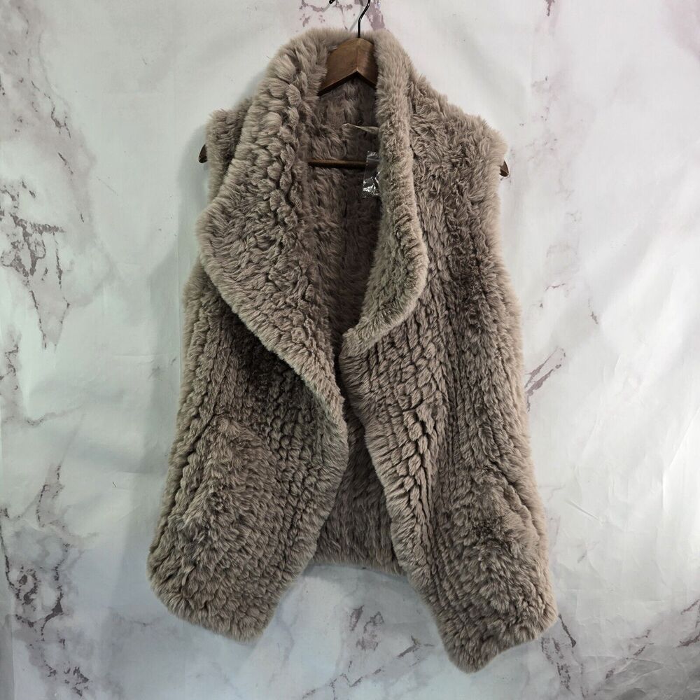 Soft Surroundings Vest Women Small Brown Taupe Faux Fur Jenai Knit Gilet Fleece